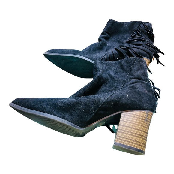 Qupid women's sz 10 black faux suede fringe pointed toe ankle bootie sz 10 - Picture 2 of 6